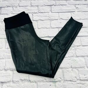 SPANK Red Hot Faux Leather Leggings Womens Black Size L Slimming Comfort